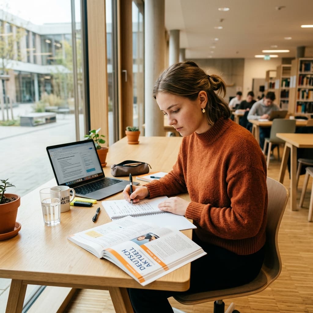 Student studying for TELC exam